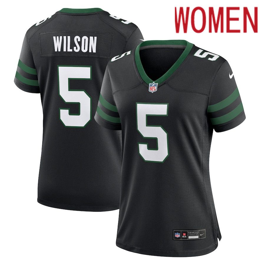 Women New York Jets #5 Garrett Wilson Nike Legacy Black Alternate Game NFL Jersey->->Women Jersey